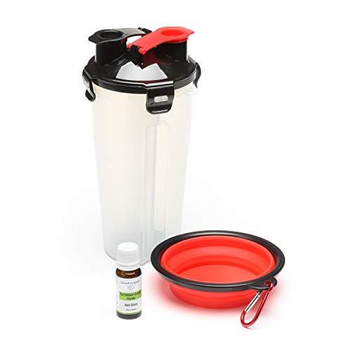 Care4mypet Set 1xTragbare Hunde Wasserflasche&Futterflasche 1xFaltbarer Haustier Reisenapf 1x Anti Stress Globuli/Hunde Trinkflasche Wasserspender für Unterwegs, Wandern, Sport, BPA Frei (Weiß)