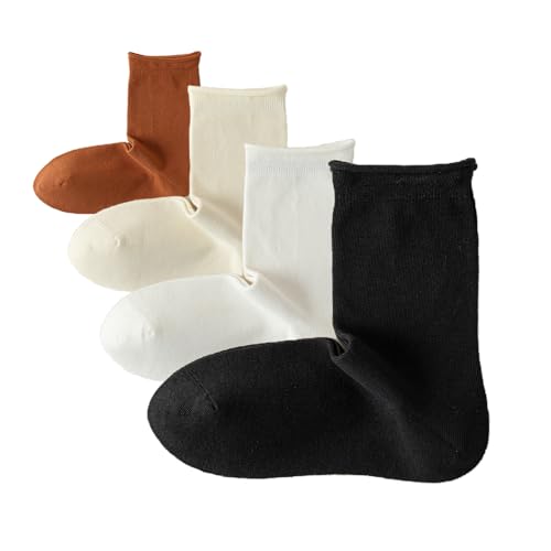 4 Pairs ofrolled hem socks Women, Ruffle Turn-Cuff Casual Cute Girl Ruffle Socks Breathable Ruffle Ankle Socks