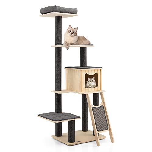 GYMAX Tiragraffi per Gatti, 60 x 48 x 175 cm, Carico 15 kg, Tronchi in Sisal, Cuscino Rimovibile Lavabile, Ideale per Gatti Grandi Adulti (Stile 11)