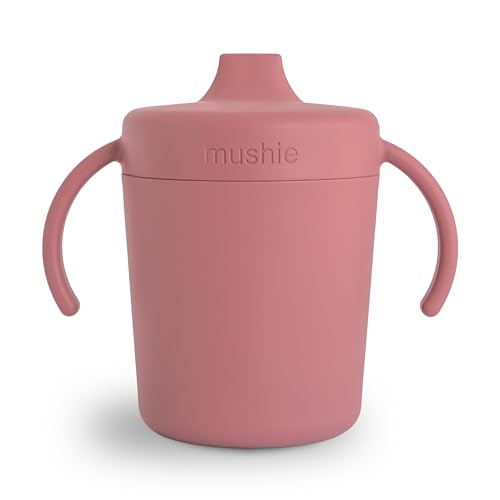 Image of mushie Trainer Sippy Cup | Made in Denmark | Leak Resistant Twist-Off Lid & Handles | 6 Months + (Dusty Rose)