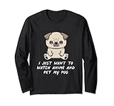 voglio solo guarda anime e pet my pug kawaii dog giappone maglia a manica