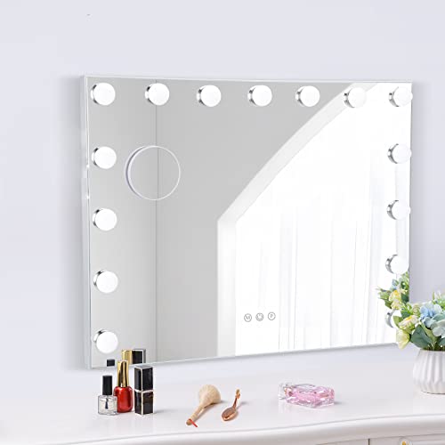 Koolee Makeup Mirror, 23X19In Hollywood Makeup Mirror With 15 Bulbs, 3 Light Colors, Touch Screen, Usb Port, Desktop And Wall Mount, For Homes, Professional Makeup Rooms, Shopping Malls… #TOP27