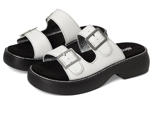 Alegria Women Iza Platform Buckle Leather Double Strap Slide