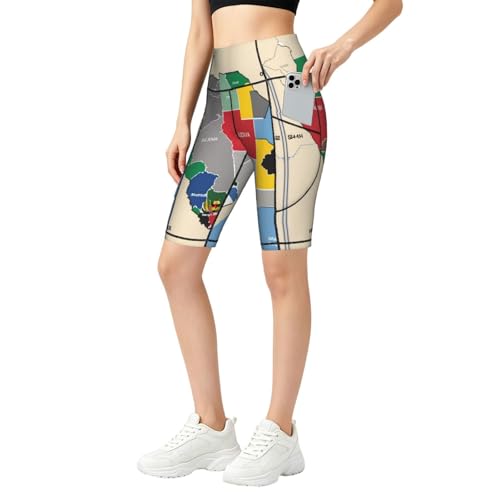 Short de sport taille haute anti-glisse mi-cuisse avec poches de rangement