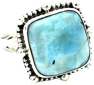 Amazing Dominican Larimar Ring, Handmade natural Larimar jewelry, natural cushion Larimar ring, healing gemstone, minimalist jewelry for her, gift for her, everyday jewelry