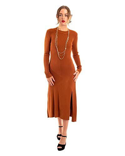 Robe midi moulante tricot côtelé noir marron dos nu S M