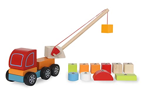 JAMARA Kidiwood Steckspiel Mobilkran 14tlg. – ab 3 Jahre, Massivholz -...