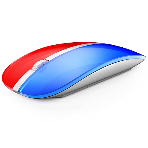 Image of JOYACCESS Rechargeable Wireless Mouse, 2.4G Portable Slim Silent Mouse with USB Receiver and Type C Adapter, 5 Level 3000 DPI, Works with Mac or iPad (Blue & Red)