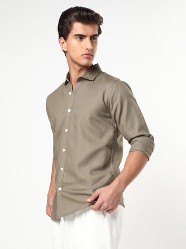 Image of Urbano Fashion Men's Linen Blend Full Sleeve Relaxed Fit Casual Solid Shirt
