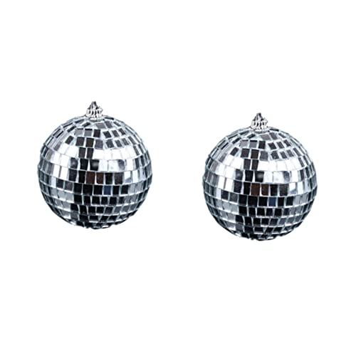 IMIKEYA - Bola espejada plateada para discoteca, 2 unidades, decoración para fiestas, bodas, festivales, eventos de música bailable y adornos para árbol de Navidad