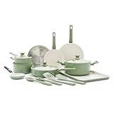 17-piece set includes: 5” Frypan, 8” Frypan, 10” Frypan, 2.8QT Sauté Pan with Lid, 1QT Saucepan with Lid, 2QT Saucepan with Lid, 5QT Stockpot with Lid, Steamer, 17” Cookie Sheet, Silicone Solid Spoon, Silicone Slotted Spoon, Silicone, Solid Turner, S...