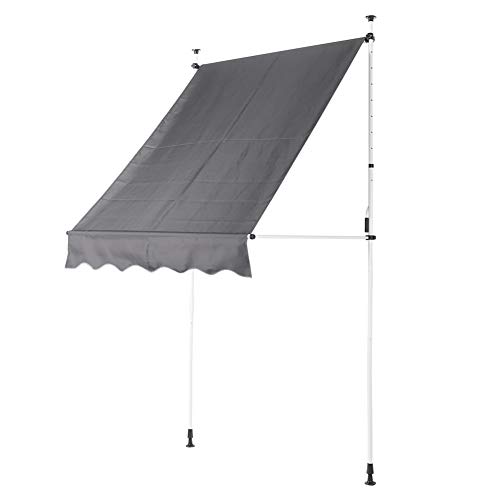 Toldo con Abrazadera Toldo para balcón Altura Ajustable Resistente a los Rayos UV con manivela para Puerta Exterior Ventana Techo de protección Solar Impermeable, 3x1.2m(Gris)
