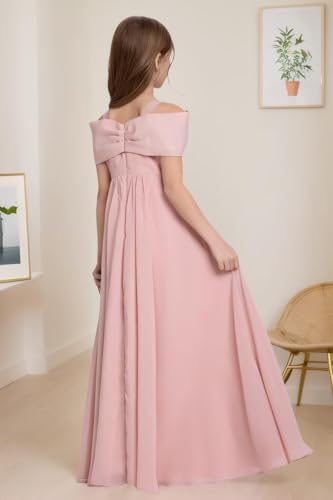 TIANMEI Cold Shoulder Junior Bridesmaid Dresses with Bow Chiffon Flower Girl Dresses for Wedding2