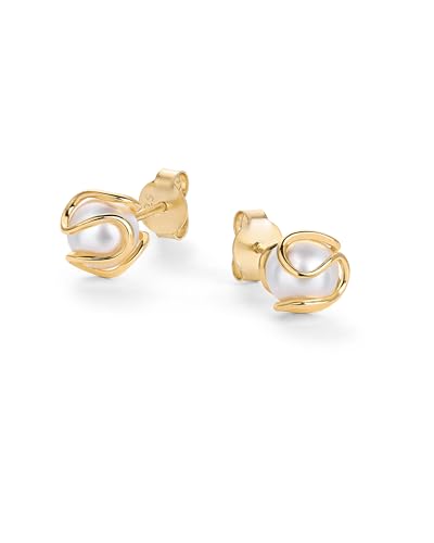 PAVOI 14K Gold Plated Round Caged Small Pearl Stud Earrings - Trendy Gold Pearl Earrings for Women - Hypoallergenic Classic Bride Jewelry3
