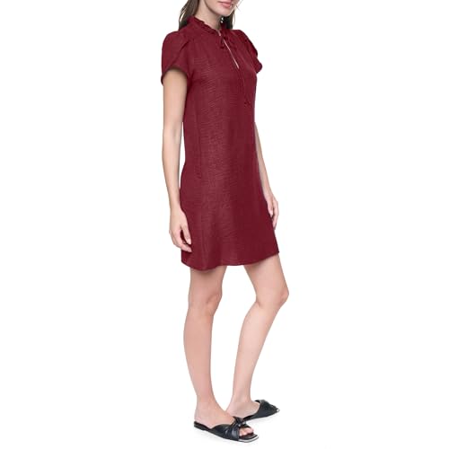 Image of DKNY Women's Front Tie Ruffle Neckline Trapeze Dress