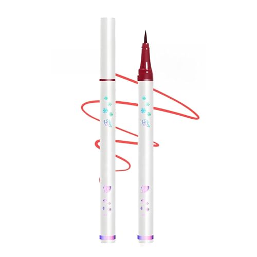 Snowflake & Heart Iridescent Liquid Eyeliner Pen with Fine Brush Tip for Precise Winged Makeup - Deep Red Long-Lasting Waterproof Formula, Smudge-Proof Quick-Dry for Sensitive Eyes & Waterline,