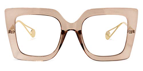 Image of Zeelool Chic Oversized Thick Square Eyeglasses Frame for Women with Non-prescription Clear Lens Qatar ZOP01892-02 Cameo Brown