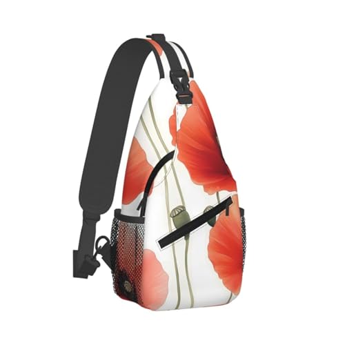 Poppy Flower Multi Functional Adjustable Single Shoulder Crossbody Bag,Casual Chest Bag, Suitable For Daily Travel,Unisex2