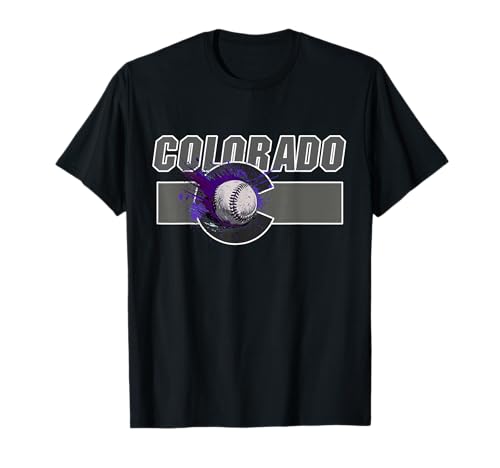 Colorado Flag w Baseball Breaking Through Colorado Baseball T-Shirt