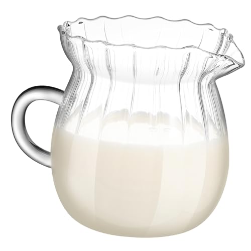 CIYODO Creamer Pitcher Clear Borosilicate Glass Frother Jug for Coffee and Tea Sturdy Small Pitcher Elegant Vertical Stripe Design for Kitchen Use