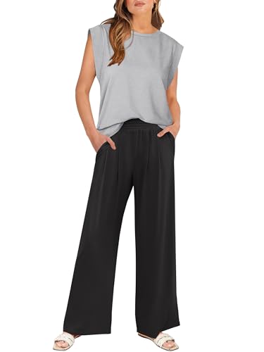 ANRABESS Women 2 Piece Outfits Tank Top & Palazzo Pants 2026 Summer Lounge Matching Sets Travel...