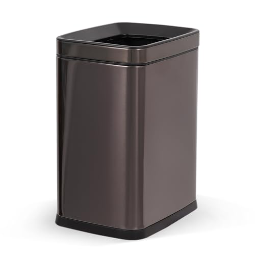 WICHEMI Bote de basura pequeño de acero inoxidable con parte superior abierta, cubo de basura cuadrado de metal para dormitorio, oficina, escritorio, cocina