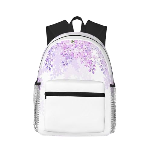 Sac à dos pour l'université spacieux et imperméable style imprimé fleurs lilas