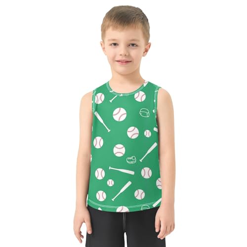 J JOYSAY Cartoon Baseball Bat Green Boys Tank Top Sleeveless Muscle Shirts Quick Dry Workout Active Sport Kids T-Shirts 3-15T2