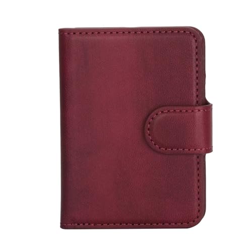 Carteira magnética de couro genuíno – bloqueio RFID, compartimentos para cartões, janela para identidade, carteira fina com bolso frontal compatível com homens/mulheres, Vermelho, Capa tipo carteira