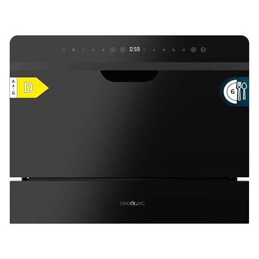 Cecotec Lave-vaisselle Compact Semi-Intégrable 6 couverts Bolero Aguazero 2500 S-BI Black Glass. 1380W, Finition verre noir, Basse consommation, 5 programmes, Panneau tactile, Départ différé