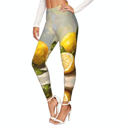 Leggings de compresión con estampado de limón para mujer, mallas suaves y moldeadoras