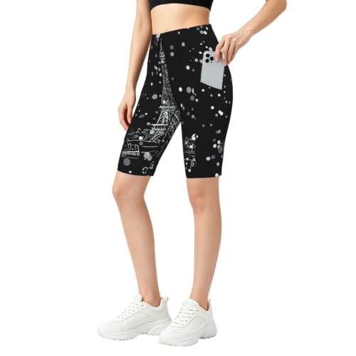 Short de cyclisme femme imprimé Tour Eiffel legging de sport doux pour yoga et entraînement