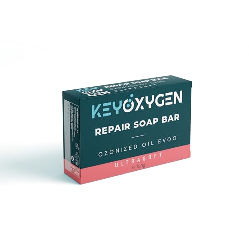 Jabón Natural Artesanal Prensado En Frío Con Aceite De Coco Aove Ecológico Ozonizado Y Vitamina E - Jabón Vegano Calmante Hidratante Y Regenerador Para Piel Sensible 100g | KeyOxygen Repair Soap Bar