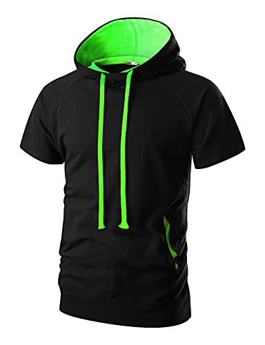 Ohoo Men's Short Sleeve Hoodie Pullover Slim Fit Lightweight Summer Hooded Sweatshirt