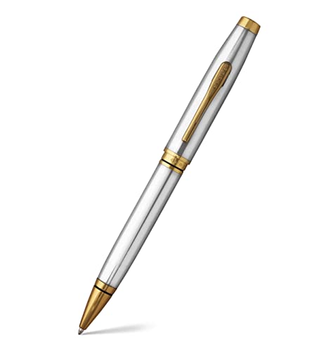 Image of Cross Coventry Chrome with Gold Lacquer Ballpoint Pen with Gold Appointments - Refillable, Medium Point, Black Ink, Luxury Gift Box