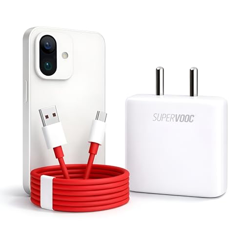 Oneplus 80W Supervooc Charging Charger with 1M Type C Cable Support Dash/Superdart/Wrap/Vooc for Oneplus 15/15r/13s/13/13R/12/12R/11/11R/6/5/Ce5| Fast Charge Adapter 80Watt, White