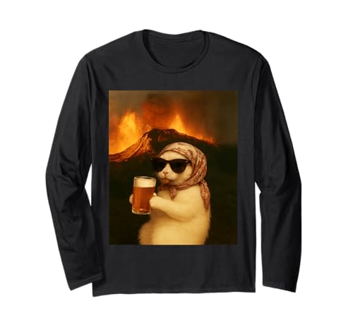 Funny Cat Drinking Beer Meme Chill Cat Halloween Costume Long Sleeve T-Shirt