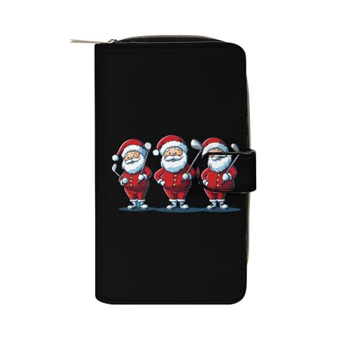 Three Christmas Santa Women's Long Wallets Leather Card Holder Purse Zippered Buckle Clutch Handbag