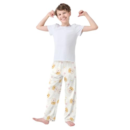 Boys' Pants Cute Cats Cartoon Floral Long Bottoms Jogger Pants Elastic Waist Trousers with Pockets S-XL2