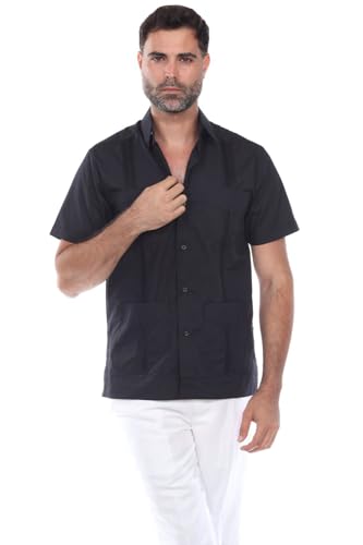 Mojito Men's Traditional Guayabera Shirt Premium 100% Linen Short Sleeve 4 Pocket Design