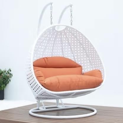 Image of Double Seater Hammock Swing Chair with Stand & Cushion | Heavy Duty Powder Coated Steel Frame | Outdoor Indoor Hanging Swing for Patio Balcony Garden Terrace Living Room (White-Orange)