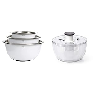 OXO Good Grips 3-Piece Stainless Steel Mixing Bowl Set (White) Good Grips Large Salad Spinner