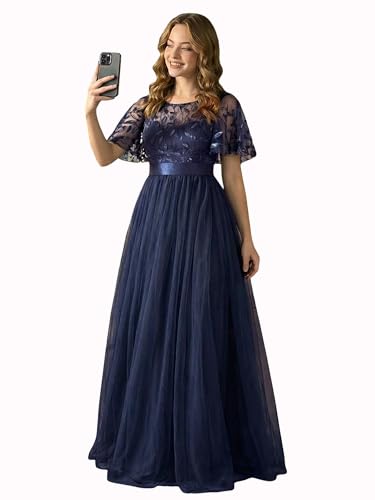 Ever-Pretty Women's A-Line Elegant Prom Dress Embroidered Cocktail Dress Navy US12