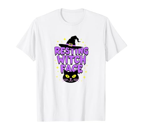 Resting Witch Face: Spooky Halloween Cat Lover Magic T-Shirt, Men, White, Small