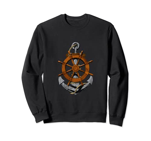 Nautical Anchor Helm Boating Sweatshirt, Black