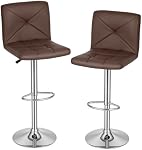 BestOffice Bar Stools Barstools Bar Chairs Heigh Adjustable Swivel Stool with Back Set of 2 PU Leather Kitchen Counter Stools Dining Chairs,Brown