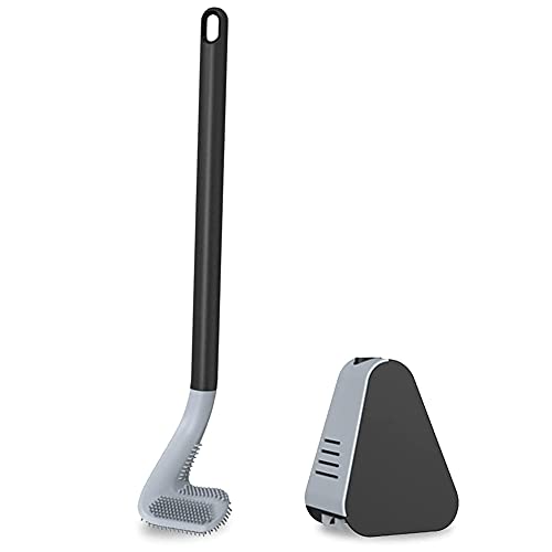 Golf-Silikon-Toilettenbürste Langstielige Toilettenbürste Keine Sackgassen Toilettenreinigungsbürste Badezimmer-WC-Bürsten & Halter Set (Schwarz) Cover
