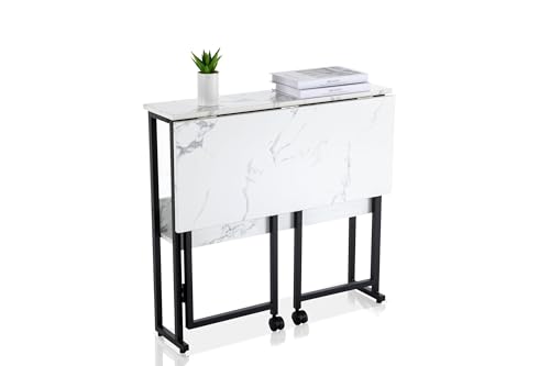 折りたたみデスクテレワークデスク幅80奥行53高さ75cm省スペース多機能テーブル机コンパクデスクメラミン加工木製モニターアーム取付対応ホワイトマーブル/白SLDK-01WM80