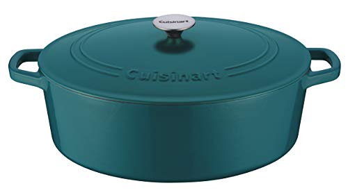 Image of Cuisinart Chef's Classic Enameled Cast Iron Dutch Oven with Lid, Porcelain Enameled Interior, Oven Safe, Induction Compatible, 7-Quart, Oval, Teal