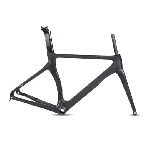 KLWEKJSD Road Bikes Frame 700C Carbon Fiber Disc Brake Bicycles Frame Thru Axle Front 12 * 100mm Rear 12 * 142mm BB386*41MM Routing Internal (Color : Black, Size : 52cm)